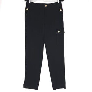 ST. JOHN Black Label Military Cargo Dress Pants Black Gold Crop Size 6 USA‎ MADE